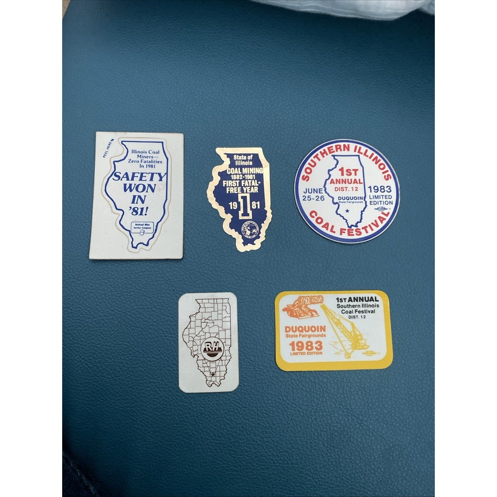 VTG Duquoin Illinois Coal Mining 1981-1983 Stickers -Fatal Free Yr/Coal Festival